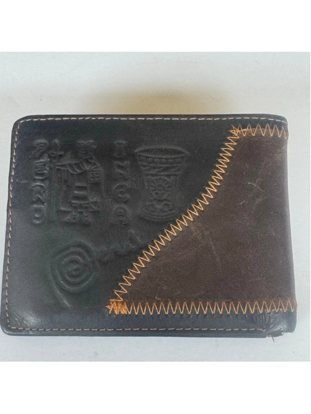 Tumi Leather Hair-On-Hide Bifold Wallet Brown Patchwork Southwestern Coin Zip